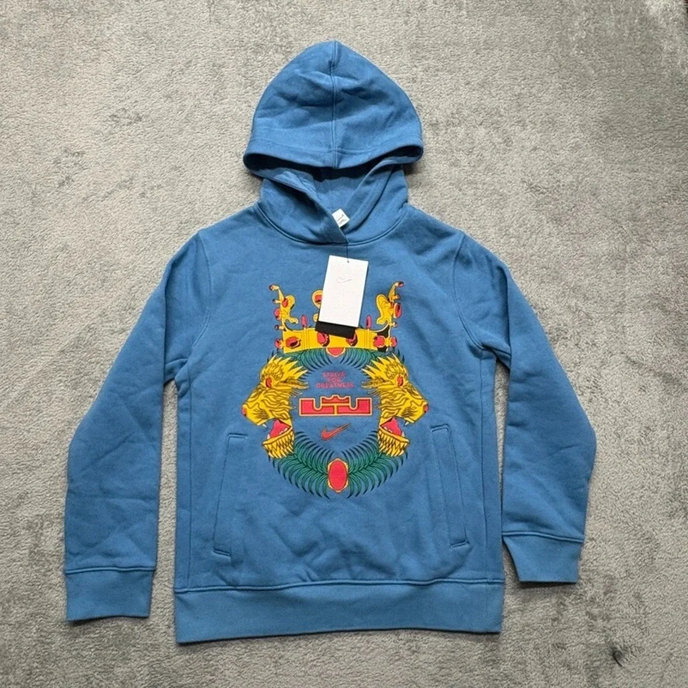 Nike Lebron James Pullover Hoodie Youth Medium Blue Crowned Lion Logo DJ5728